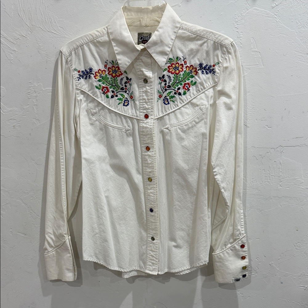 Cruel Girl White Embroidered Button Down Shirt